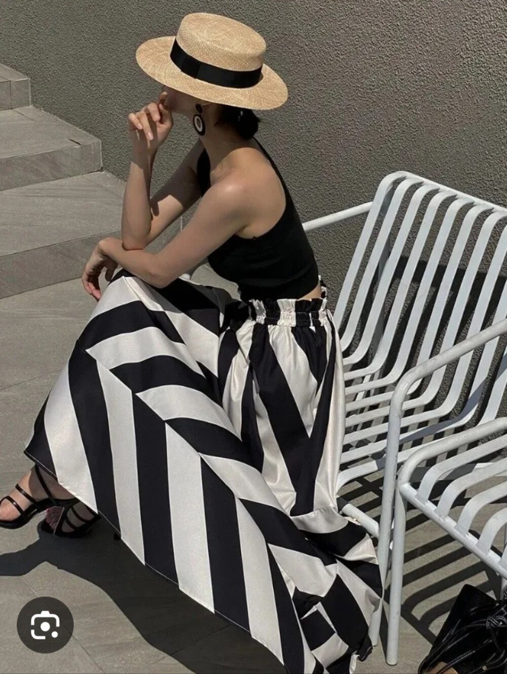 Commense Black White Stripe Maxi Skirt Size S